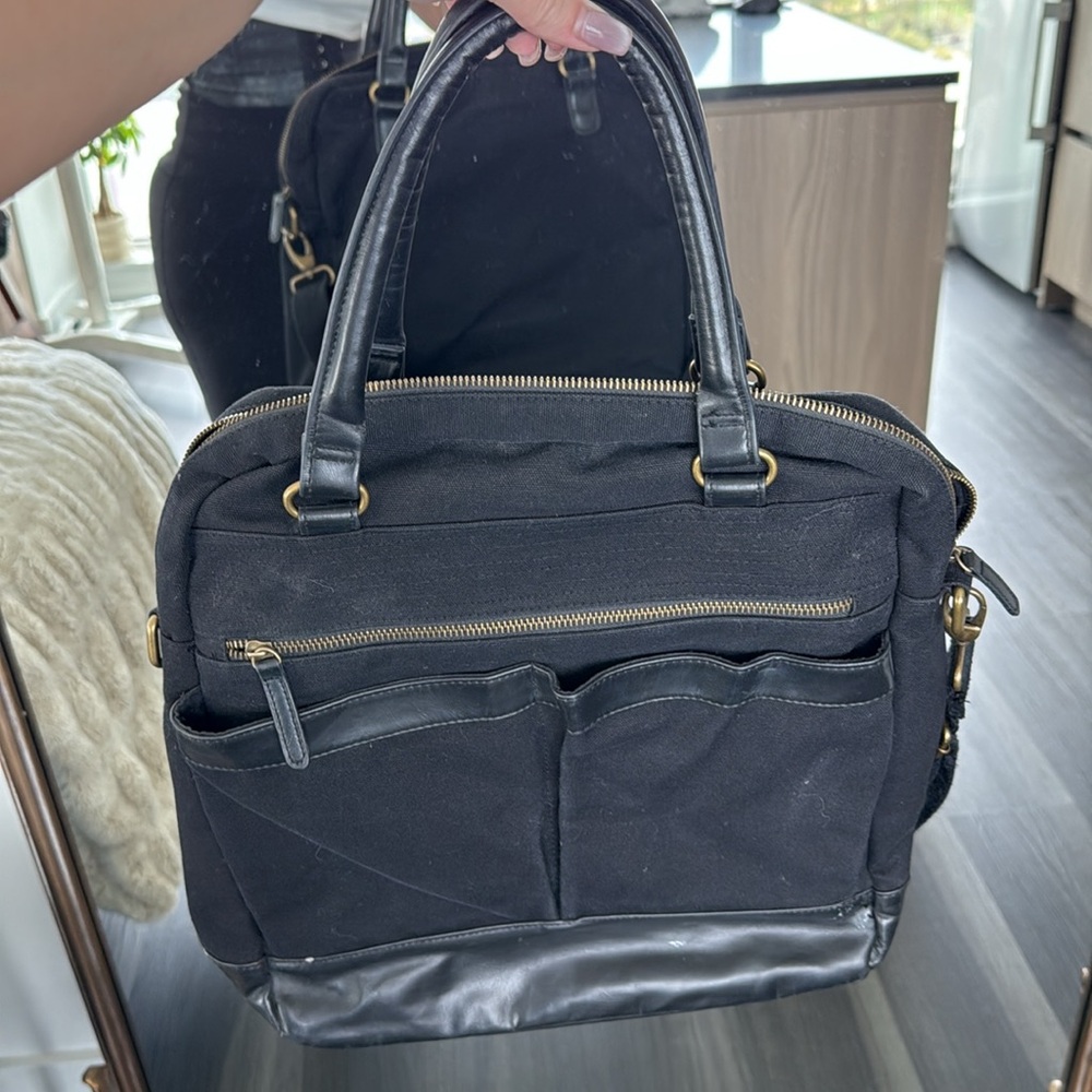 Computer Bag, Indigo, Black with Gold